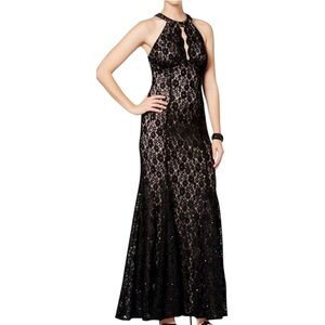 Night Way Collections Wedding/ Gala Black Halter Maxi Gown Dress Size 10